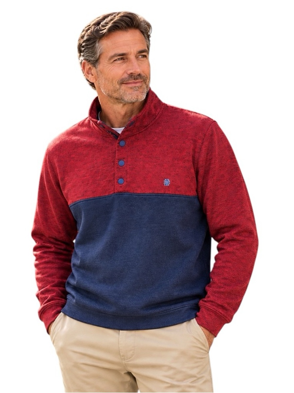 IZOD Men’s XXL Red Navy Colorblock Snap Neck Fleece Pullover Preppy Old Money